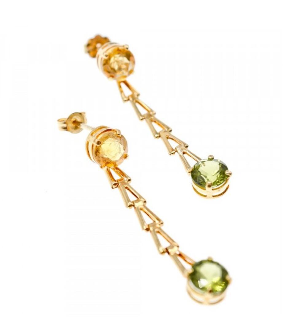 14K Yellow Gold Heliodor & Tsavorite Earrings